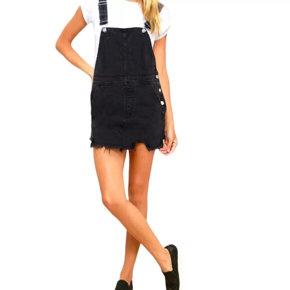 Free People Torn Up Denim Cut Off Skirt Overalls Black Denim Jumper 6 / 28 - Picture 15 of 15